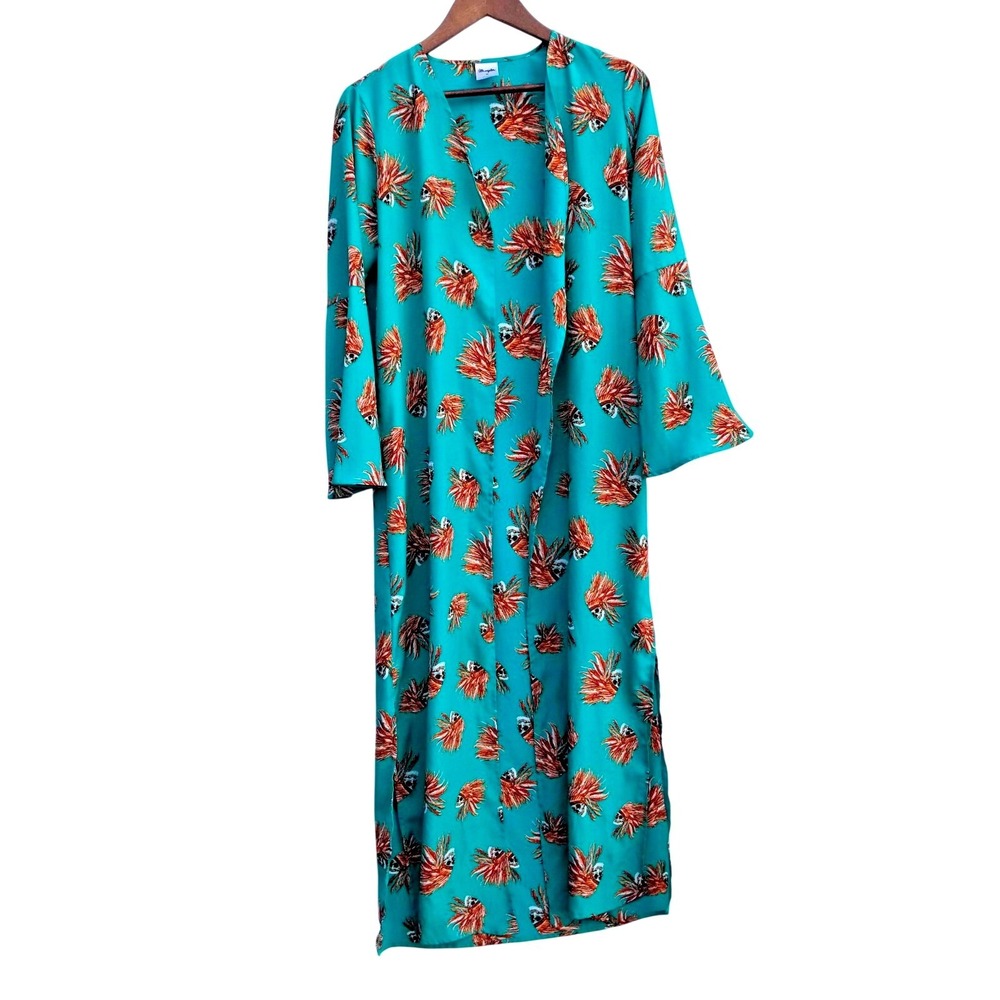 Wrangler Womens‎ Kimono Long Sleeve Teal Native Skull Print Open Front M Beach